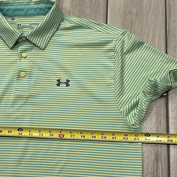 Under Armour Heatgear Polo Teal yellow Stripe Golf Performance Polo Shirt Men XL - Picture 4 of 6
